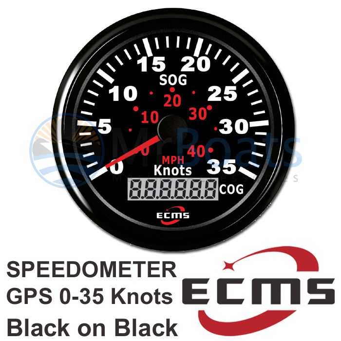 ECMS GPS SPEEDOMETER GAUGE 35 Knots / 40 MPH ★ BLACK & BLACK ★ 85MM